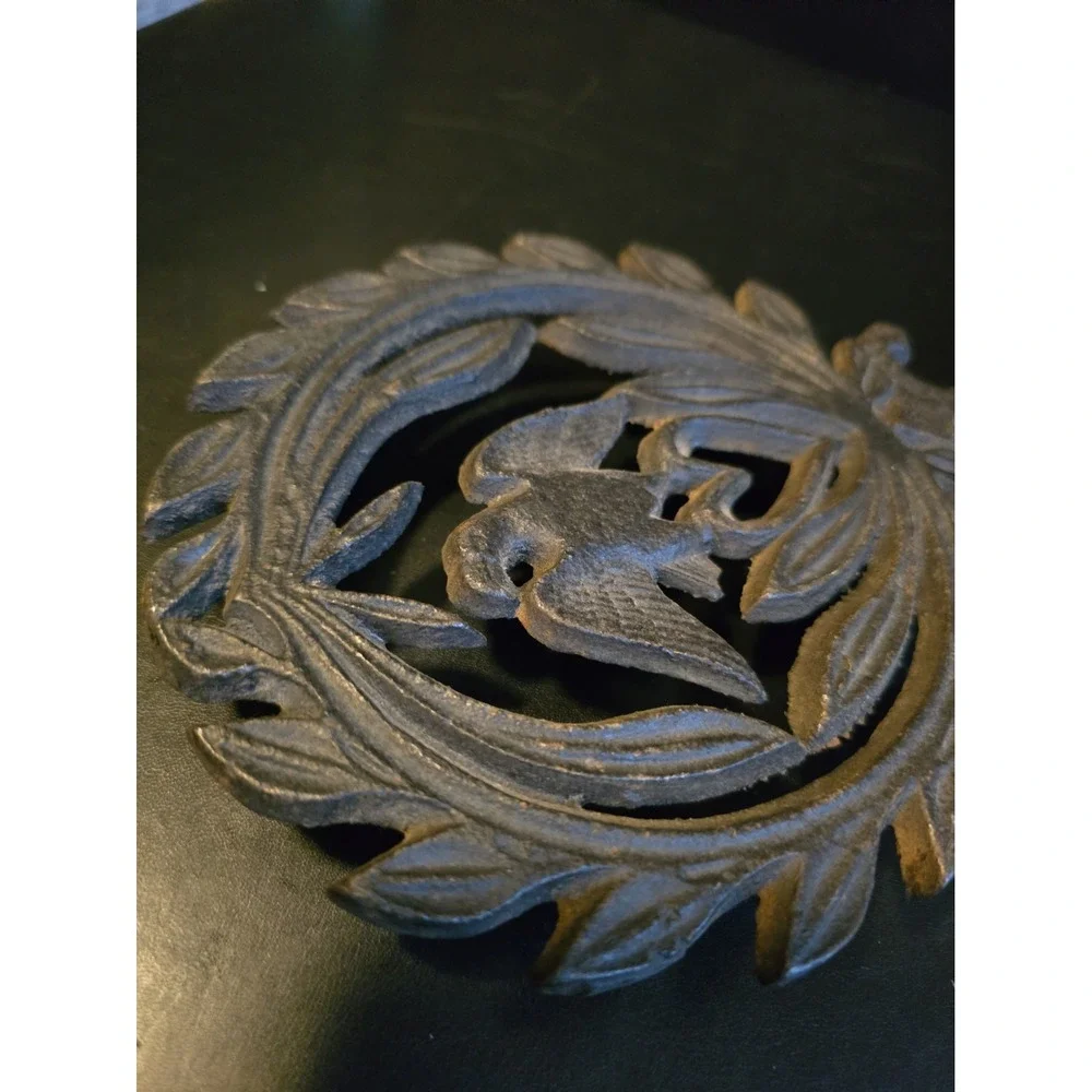 Vintage Cast Iron Trivet Eagle Heart Design Approximately 9